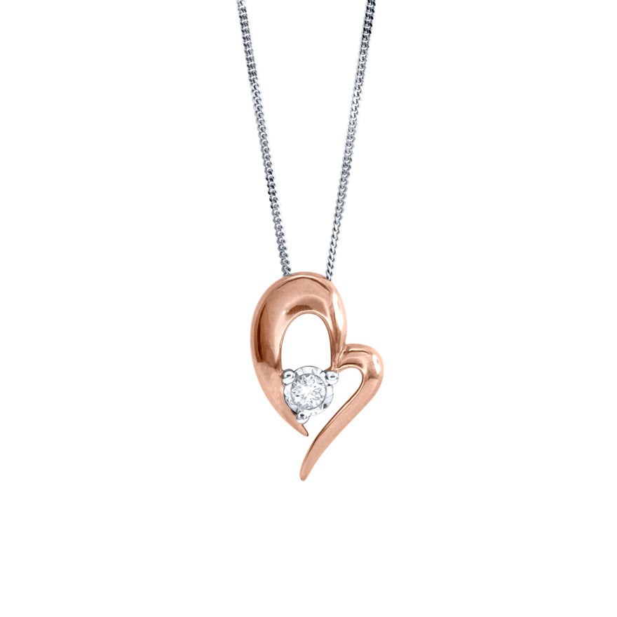 Diamond Heart Pendant Necklace in 10K Rose and White Gold (0.05 ct tw)