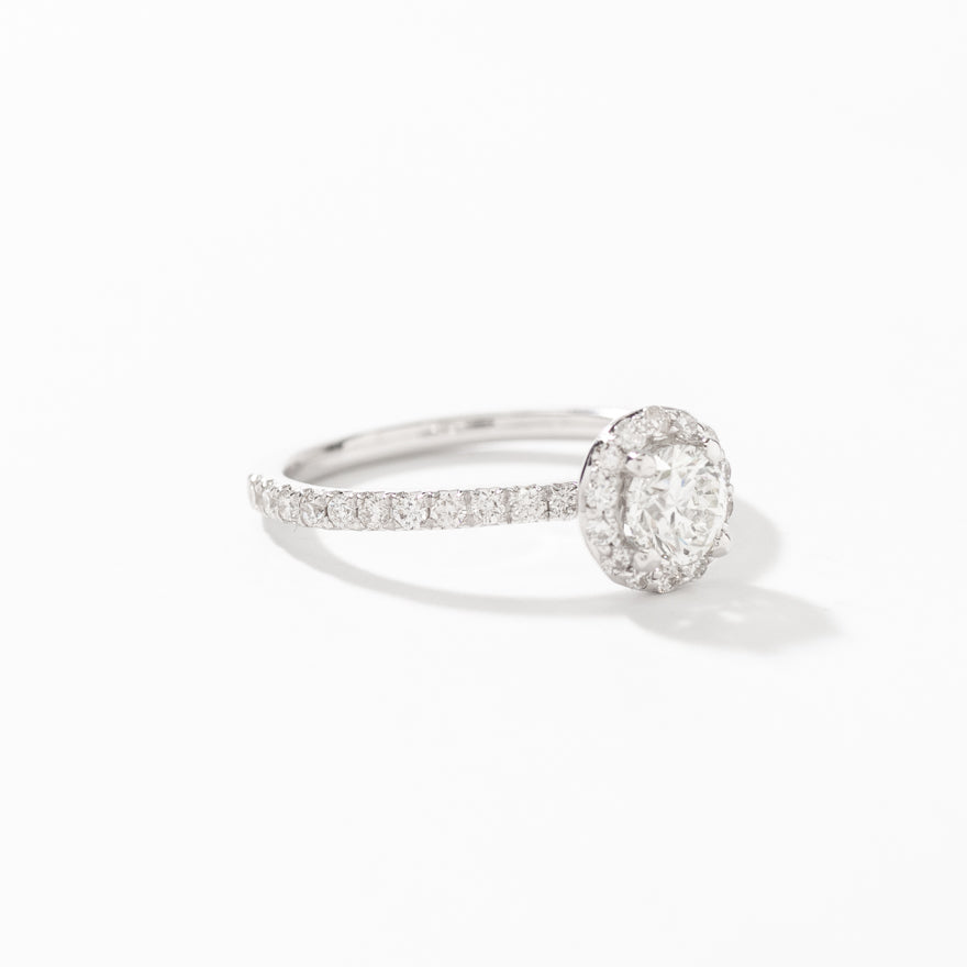 Diamond Halo Engagement Ring in 14K White Gold (0.90 ct tw)