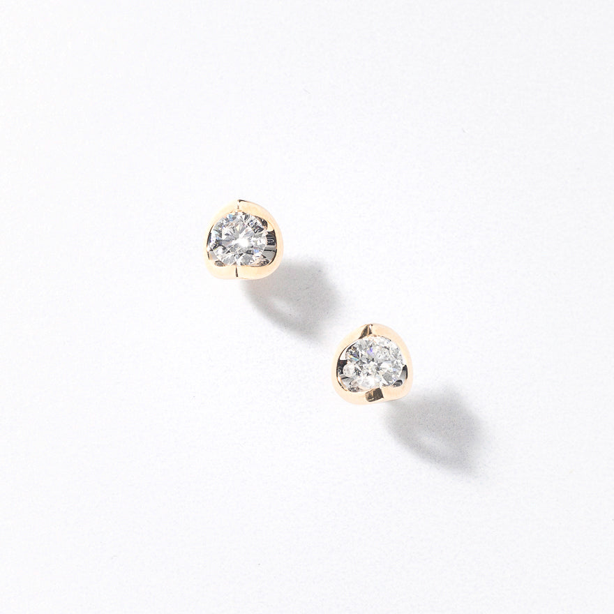 Tension Set Solitaire Canadian Diamond Stud Earrings in 14K Yellow Gol