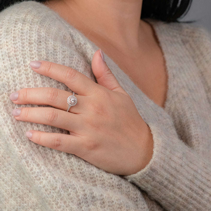 Canadian Diamond Engagement Ring with Pink and White Gold Halo