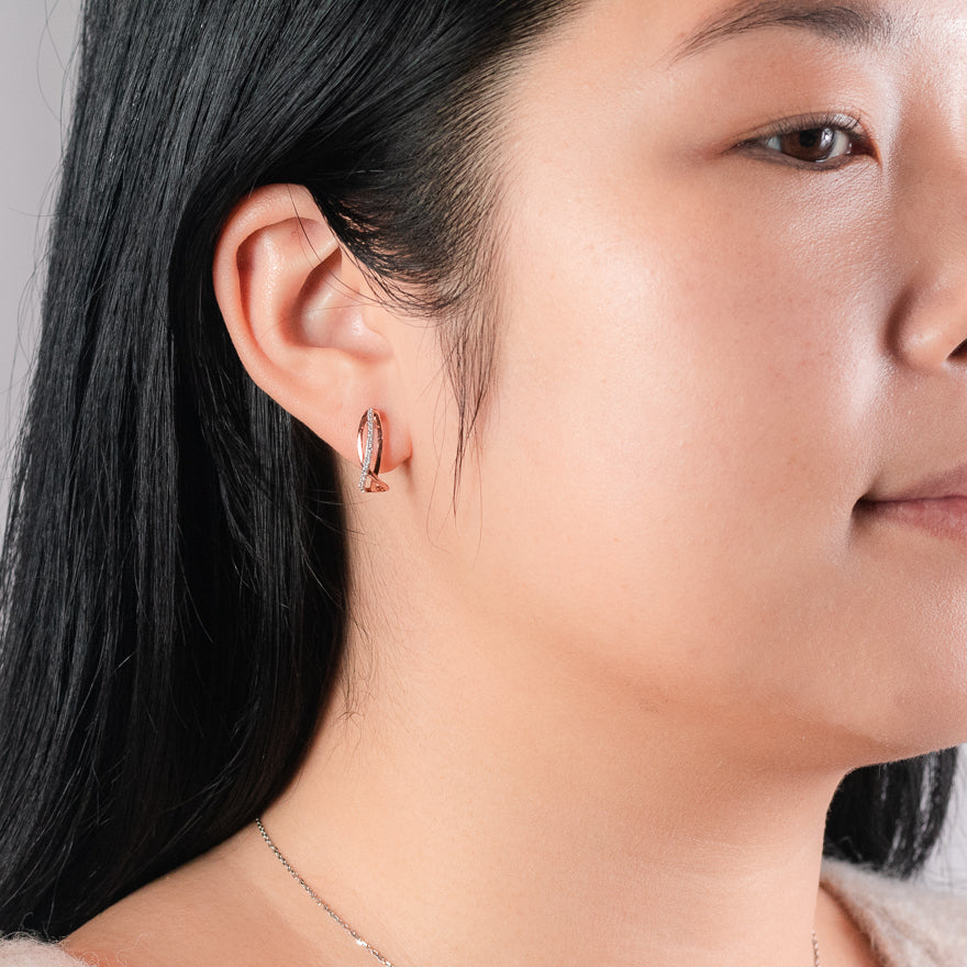 Diamond J-Hoop Earrings in 10K Rose Gold (0.10ct tw)