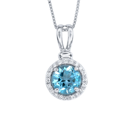 Blue Topaz and Diamond Pendant Necklace in 10K White Gold