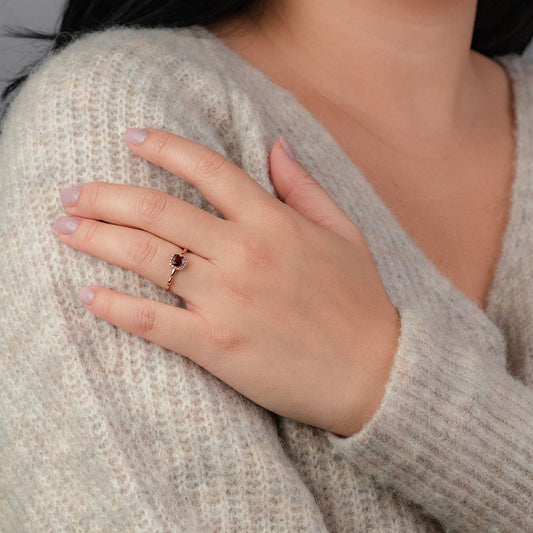 Cushion Shaped Garnet and Diamond Ring in 10K Yellow Gold