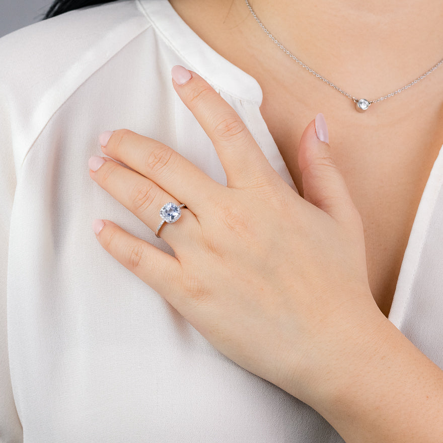 Cushion Cut Aquamarine Diamond Ring in 14K White Gold – Ann-Louise