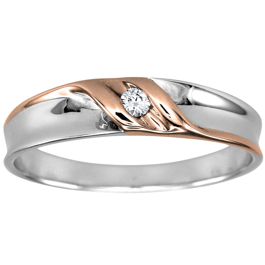 Mens Solitaire Diamond Wedding Ring in 10K White and Rose Gold (0.05ct tw)