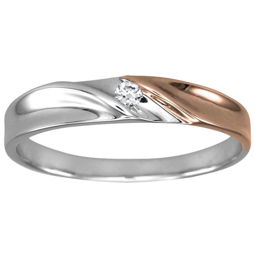 Ladies Solitaire Diamond Wedding Ring in 10K White and Rose Gold (0.03ct tw)