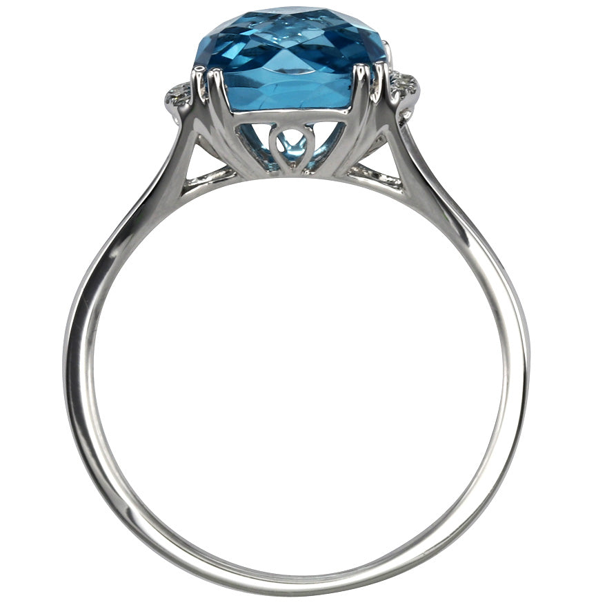 Rose Cut Blue Topaz and Diamond Ring in 10K White Gold (0.04ct tw)