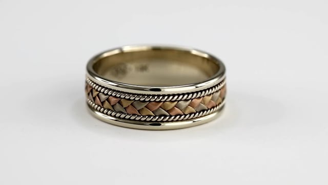 Men's Woven Comfort Fit Wedding Band 14K White, Yellow and Rose