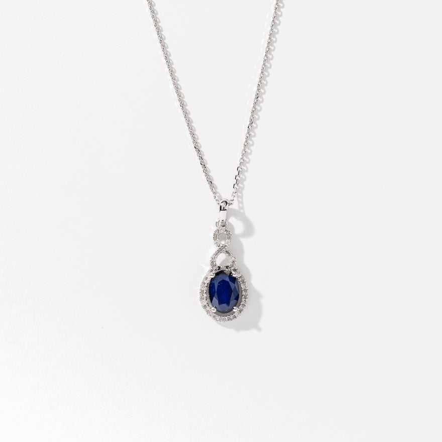 Sapphire Necklace with Diamond Accents in 10K White Gold