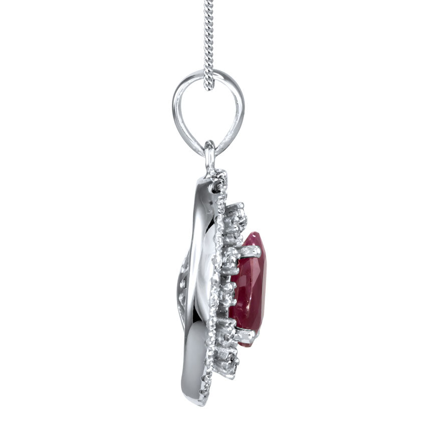Oval Ruby Diamond Necklace in 10K White Gold (7 x 5mm)