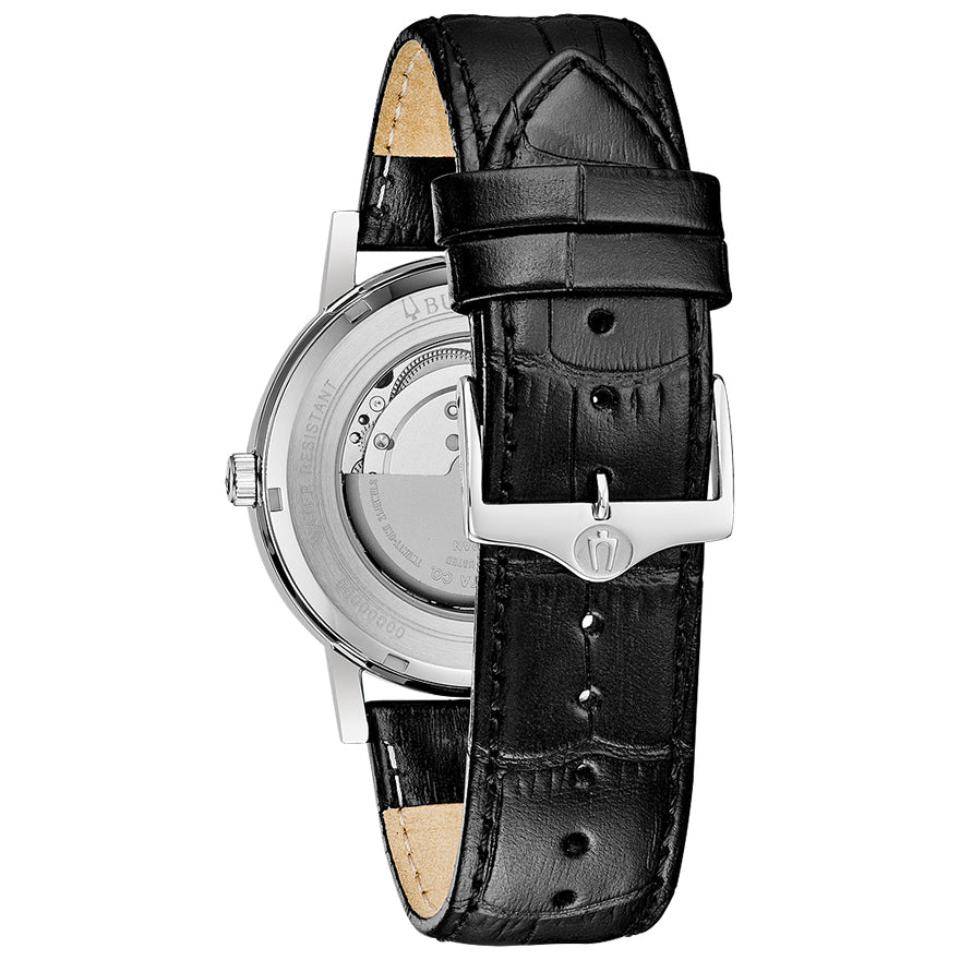 Bulova Men's Classic Automatic Black Dial Black Leather Watch | 96C131