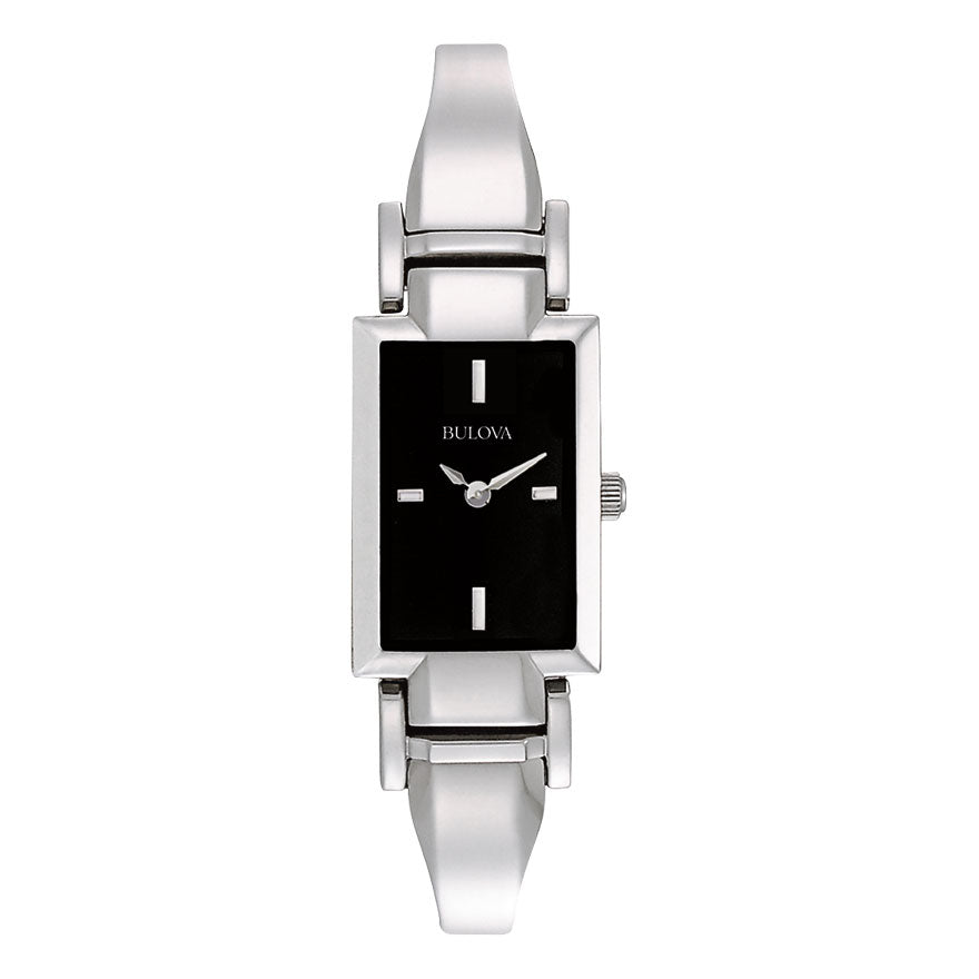 Bulova Classic Women's Black Dial Rectangular Steel Watch | 96L138