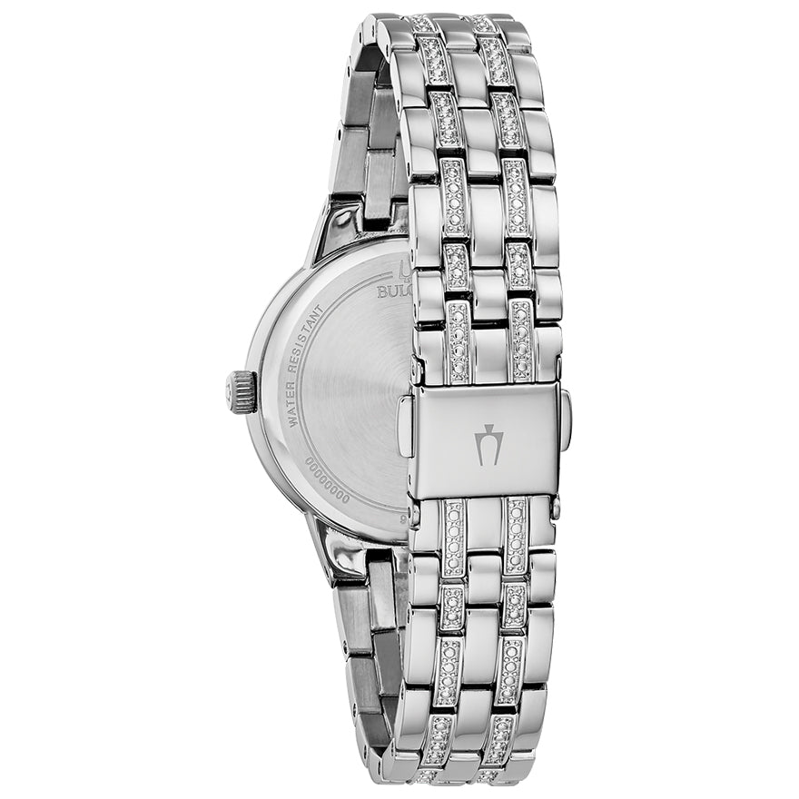 Bulova women's crystal on sale stainless steel watch