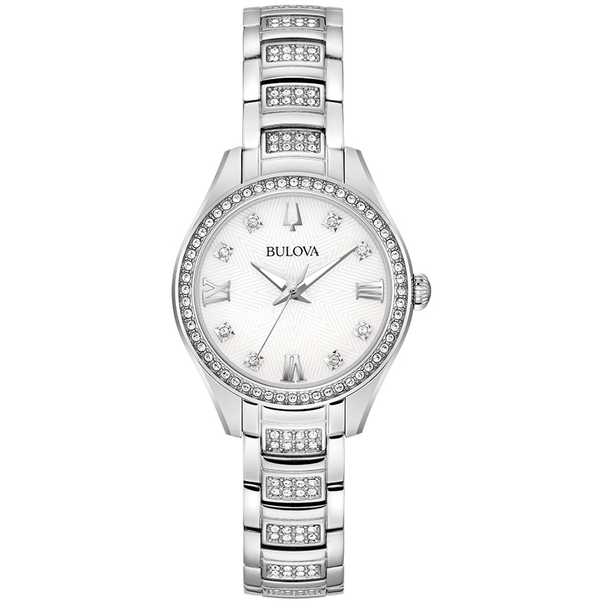 Bulova Crystal White Dial Ladies Watch | 96L311