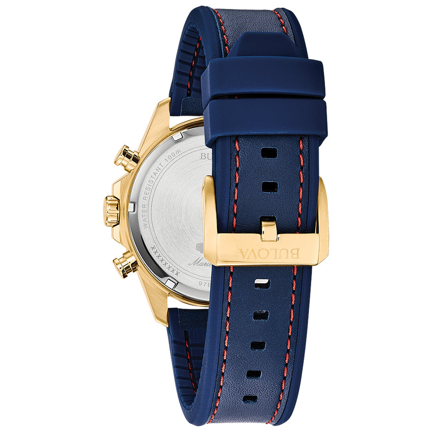 Bulova Men's Marine Star Chronograph Blue Dial Blue Strap Watch | 97B168