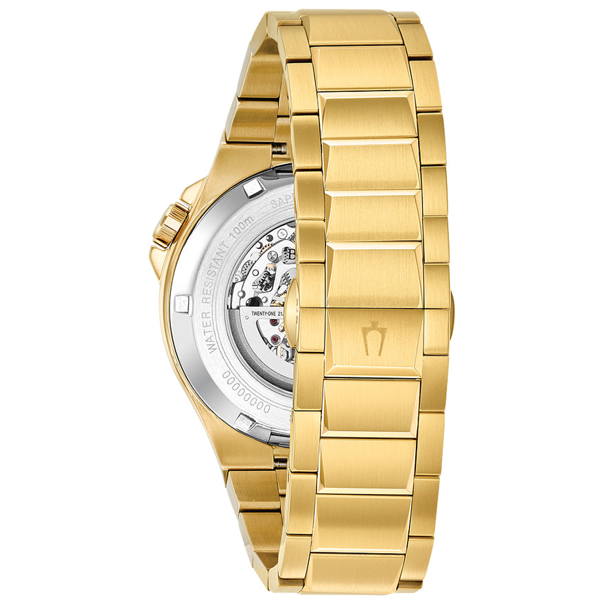 Bulova black 2024 gold watch