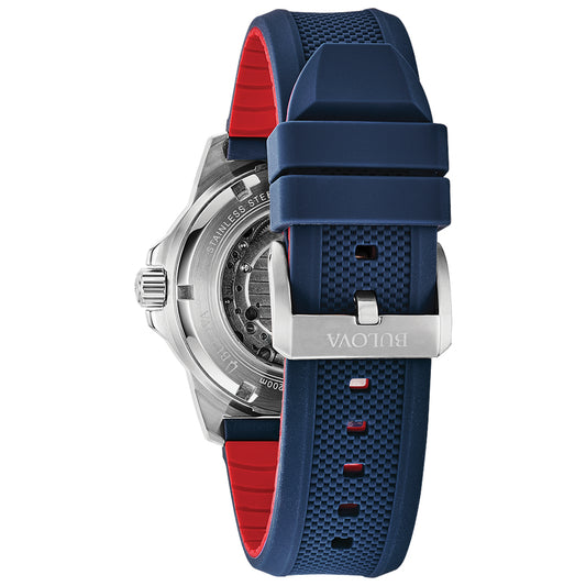 Bulova Men's Automatic Marine Star Watch With Blue Silicone Strap | 98A225