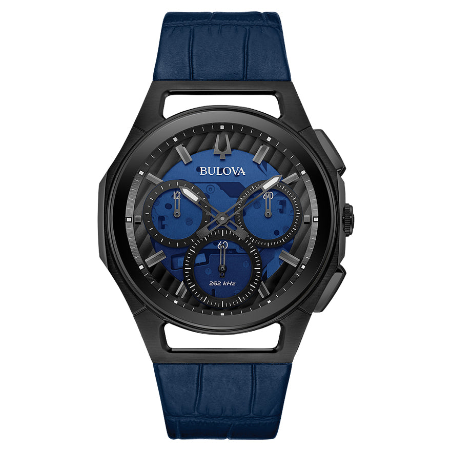 Bulova Curv Men's Blue Leather Strap Chronograph Watch | 98A232