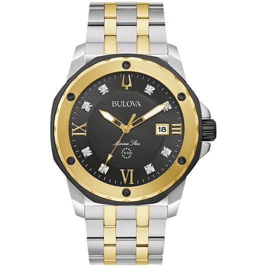 Bulova Black Dial Stainless Steel Bracelet Marine Star | 98D175
