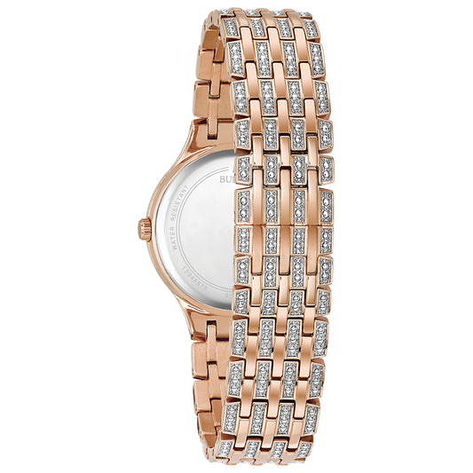 Bulova Women's Rose Goldtone Crystal Bracelet Watch | 98L235