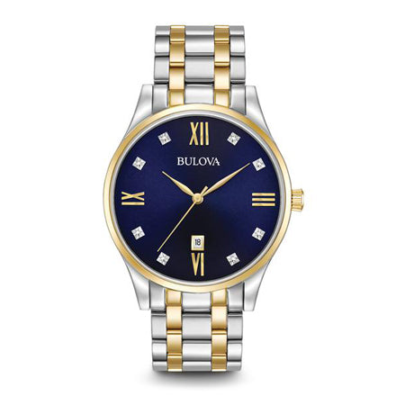Bulova Men's Classic Two-Tone Watch with Blue Dial | 98D130