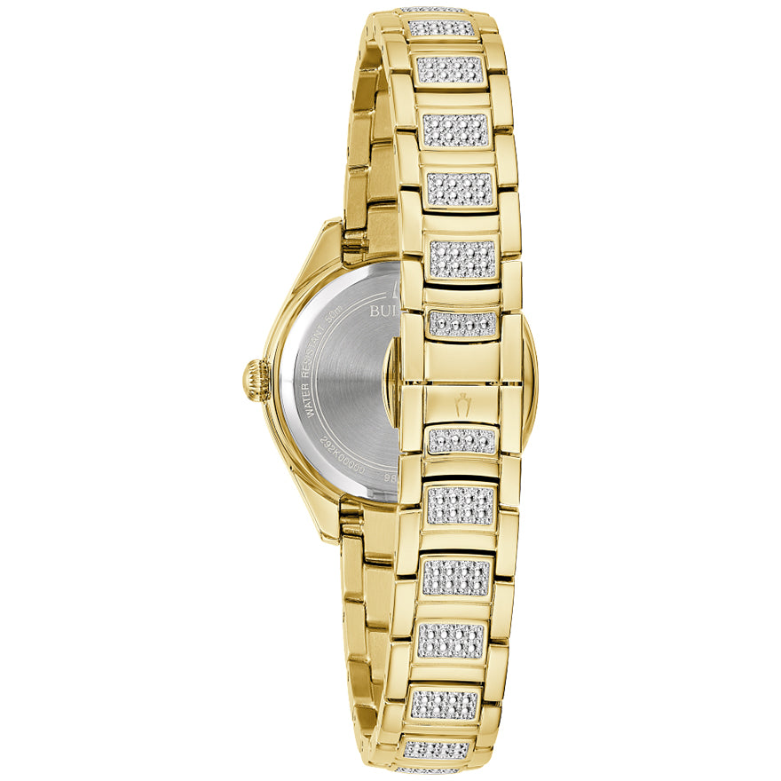 Bulova Crystal Yellow Gold Tone Ladies Watch 98L306 Ann Louise Jewellers