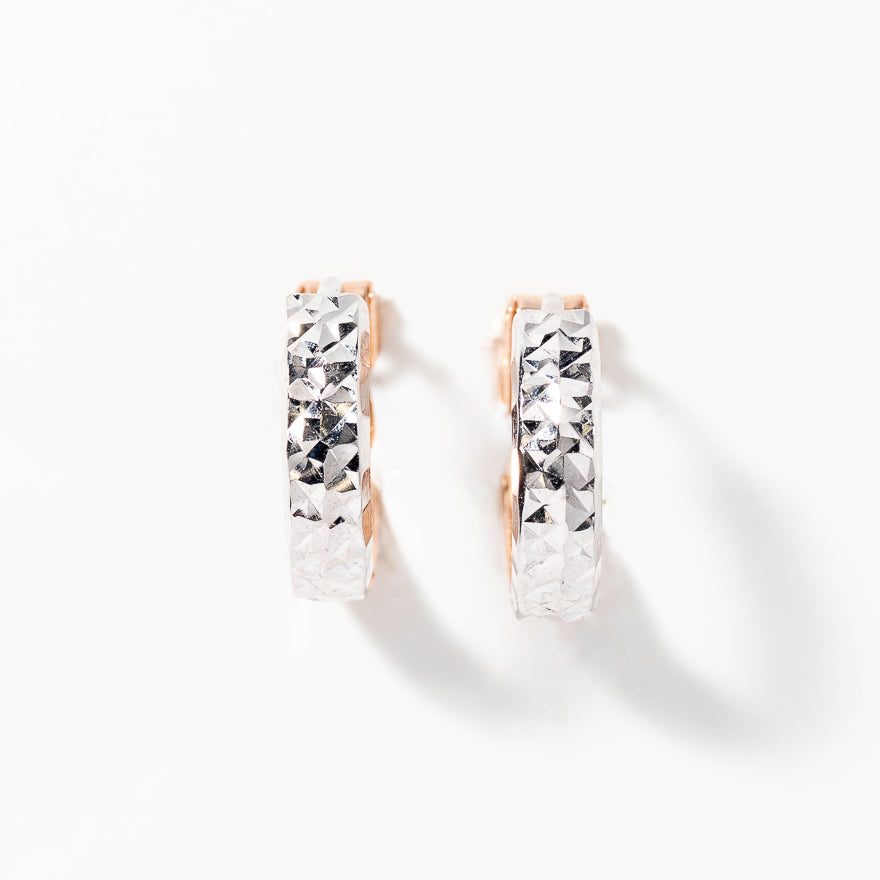 Diamond Cut Hoop Earrings 10K White and Rose Gold