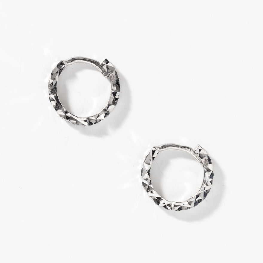 Certified 1/4ctw Ultra-Petite Baguette Diamond Hoop Earrings 10K White Gold  - 0.57-inch - DiamondStuds.com