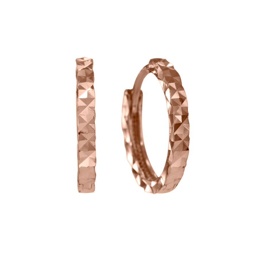 10K Rose Gold Hoop Earrings With Diamond Cut Pattern
