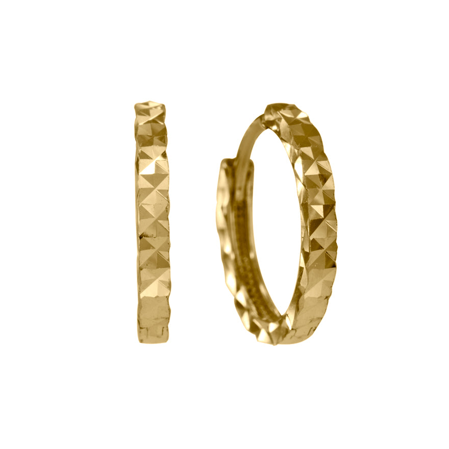 10K Yellow Gold Hoop Earrings With Diamond Cut Pattern