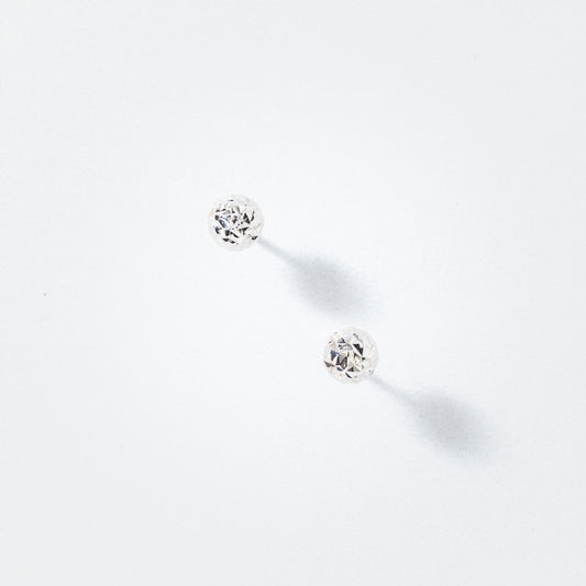 Diamond Cut Ball Stud Earrings in 10K White Gold