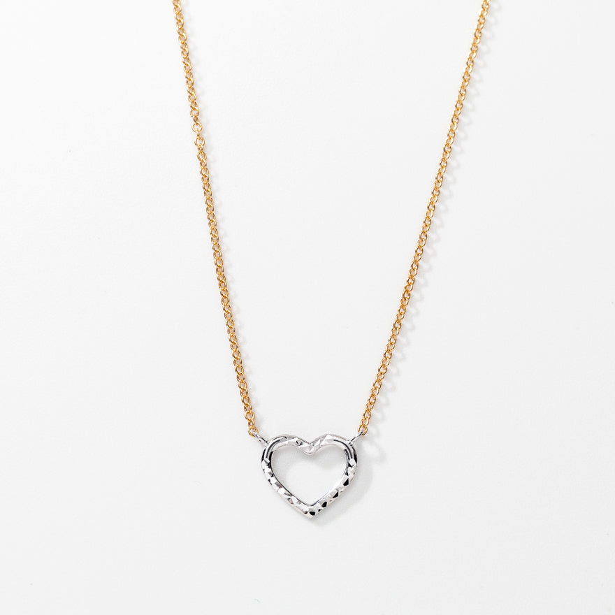 Heart Pendant Necklace in 10K Yellow and White Gold