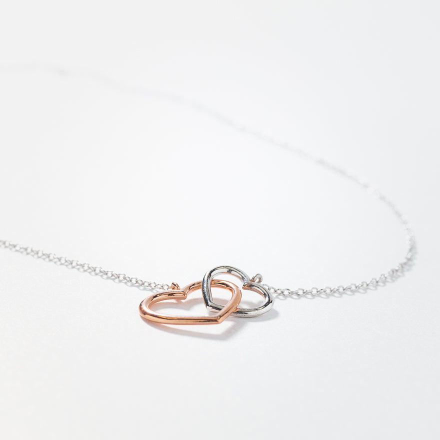 Interlocking Double Hearts Pendant Necklace in 10K White and Rose