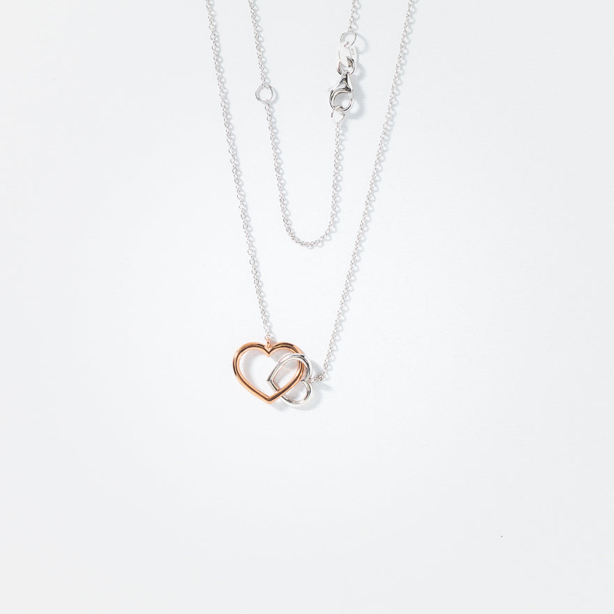Interlocking Double Hearts Pendant Necklace in 10K White and Rose Gold