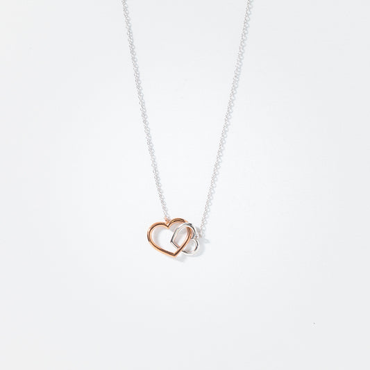 Interlocking Double Hearts Pendant Necklace in 10K White and Rose Gold