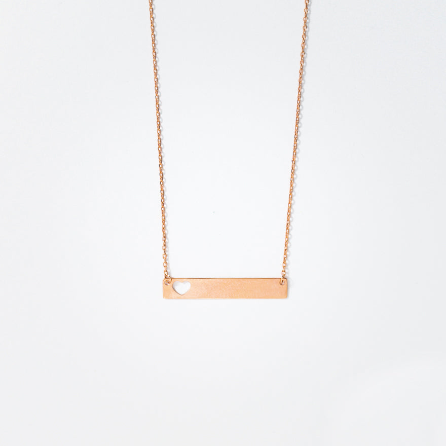 Gold Bar Pendant Necklace With Heart Cutout in 10K Rose Gold