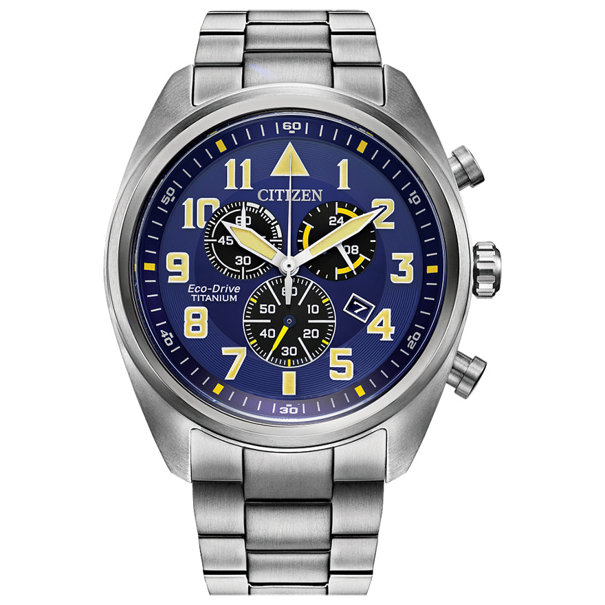 Citizen Eco-Drive Brycen Blue Dial Super Titanium Bracelet Watch | AT2