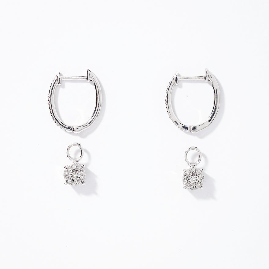 Diamond Cluster Drop Earrings in 10K White Gold (0.20ct tw)