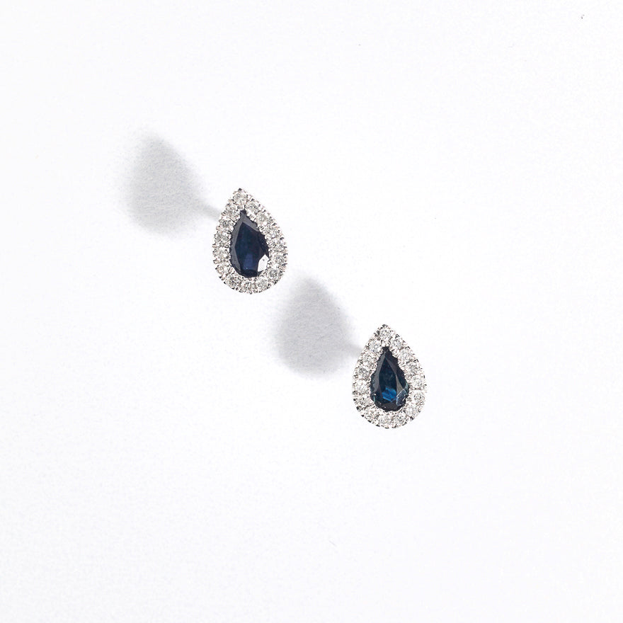Pear Shape Sapphire Earrings in 10K White Gold