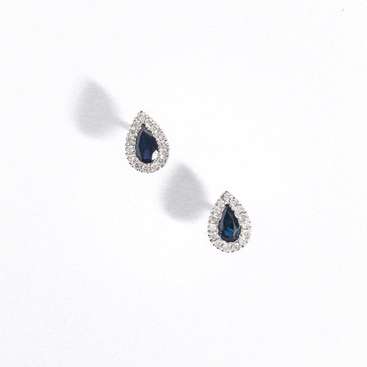 Pear Shape Sapphire Earrings in 10K White Gold