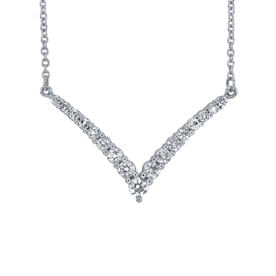 V Shaped Diamond Necklace in 10K White Gold (0.40 ct tw)