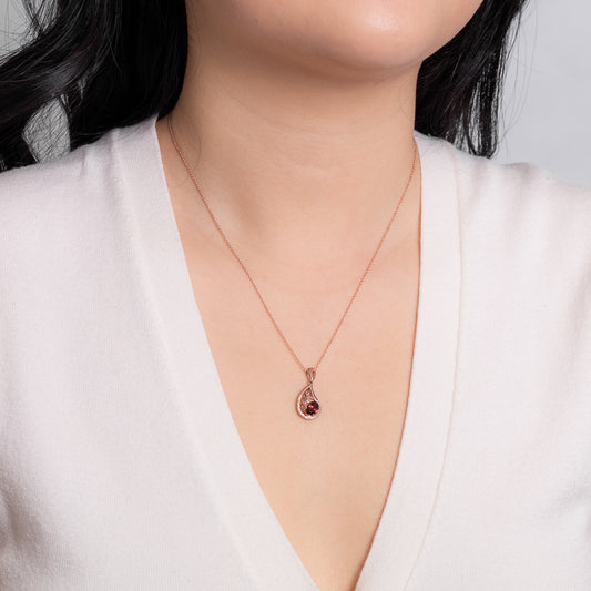 Garnet Pendant Necklace with Diamond Accents in 10K Rose Gold