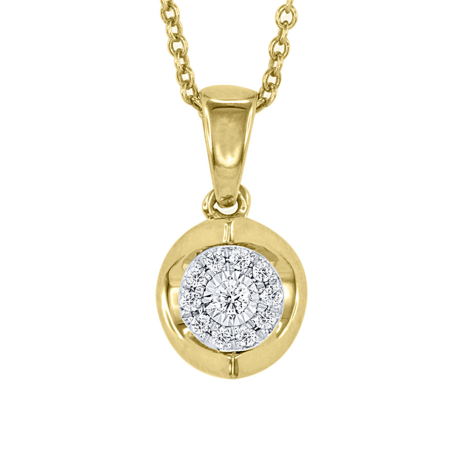 Diamond Cluster Pendant Necklace in 10K Yellow and White Gold (0.07ct tw)