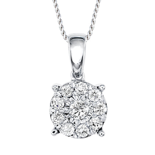 Diamond Cluster Necklace in 10K White Gold (0.15 ct tw)