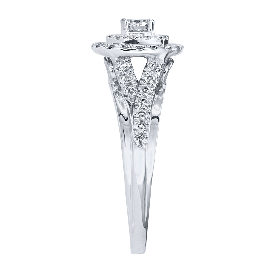 Double Halo Engagement Ring 14K White Gold (0.82ct tw)