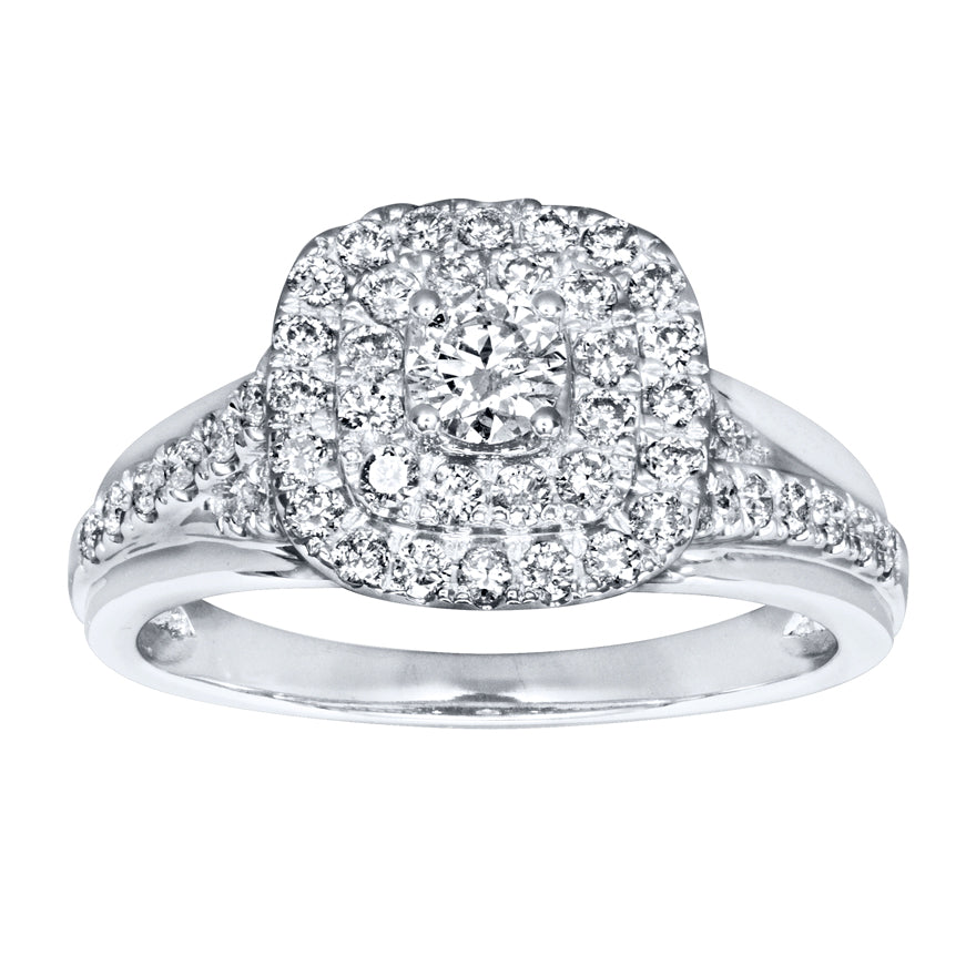 Double Halo Engagement Ring in 14K White Gold (0.82ct tw)