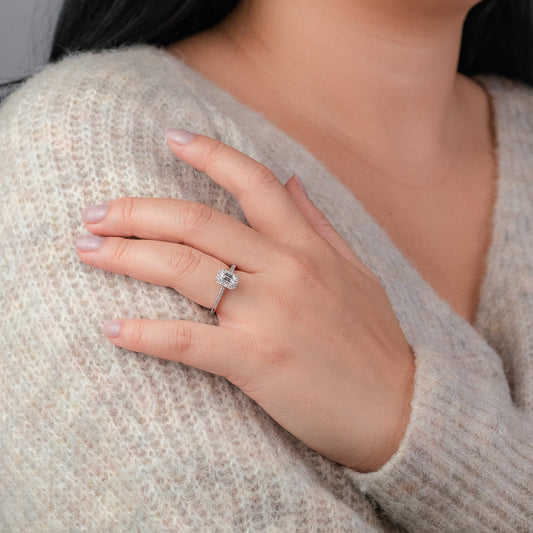 Emerald Cut Halo Diamond Engagement Ring in 14K White Gold (0.80 ct tw)