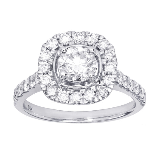 Halo Diamond Engagement Ring in 14K White Gold (1.50 ct tw)