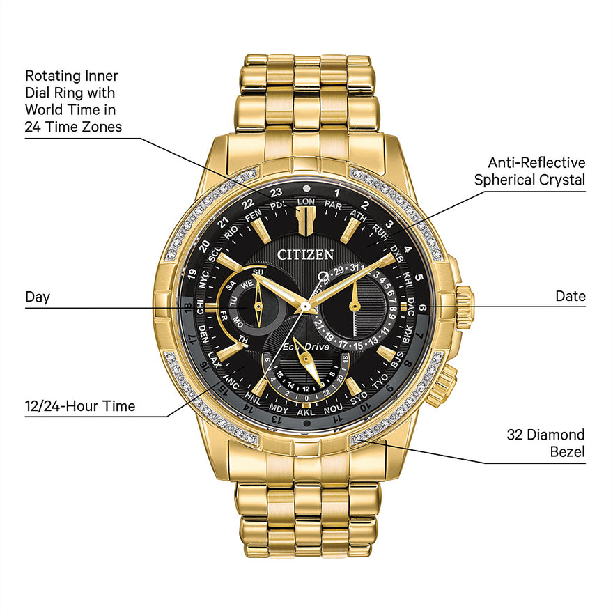 Gold citizen watch black face sale