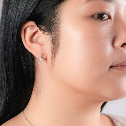 Cultured Pearl Diamond Earrings in 10K Yellow Gold